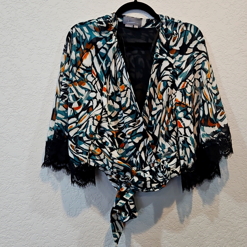 Anthropologie Wrap Shirt, Lace Details, Size Small